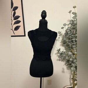 -SOLD-H&M Black Ribbed Crop Tank with Front Cutout
